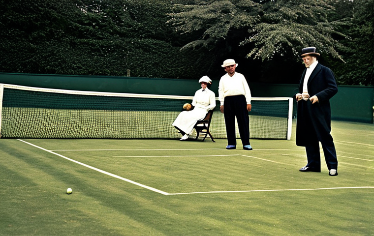The Evolution of Tennis**
"A vintage photograph of a Victorian-era tennis match on a grass court, players in modest, period-appropriate clothing, safe for work, appropriate content, fully clothed, professional, perfect anatomy, natural proportions, well-formed hands, proper finger count, natural body proportions, high quality."
**
