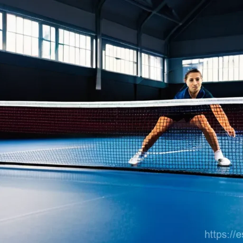 탁구 네트 높이 조정 가이드 - 25 cm mark on the gauge. The lighting is bright and even, typical of a well-maintained indoor sports...