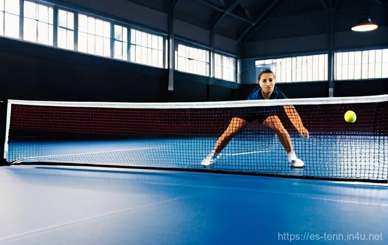 탁구 네트 높이 조정 가이드 - 25 cm mark on the gauge. The lighting is bright and even, typical of a well-maintained indoor sports...