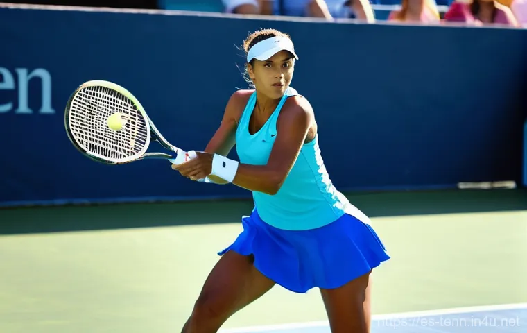 테니스 코트별 최적 신발 선택 - **Prompt for Hard Court: Power Player's Dominance**
"A strong, athletic tennis player, either ma...