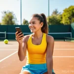 테니스 경기장 대여 꿀팁 - **Prompt 1: Seamless Court Booking with a Modern App**
"A young, energetic woman in athletic ten...
