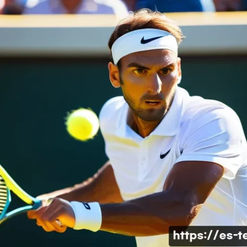 Home 33 테니스 스트링 텐션 조절 가이드 - A dynamic close-up shot of a professional tennis player gripping a modern tennis racket tightly, foc...