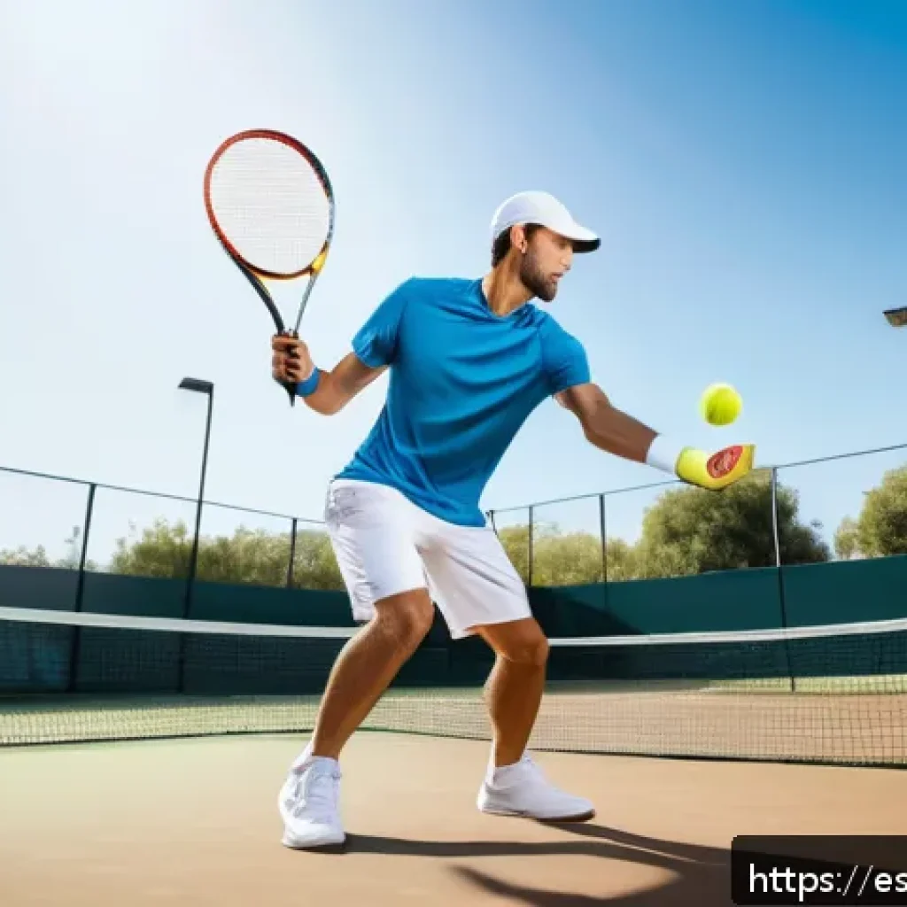 테니스 입문자의 장비 예산 - A beginner tennis player wearing comfortable, moisture-wicking sportswear including a light-colored ...